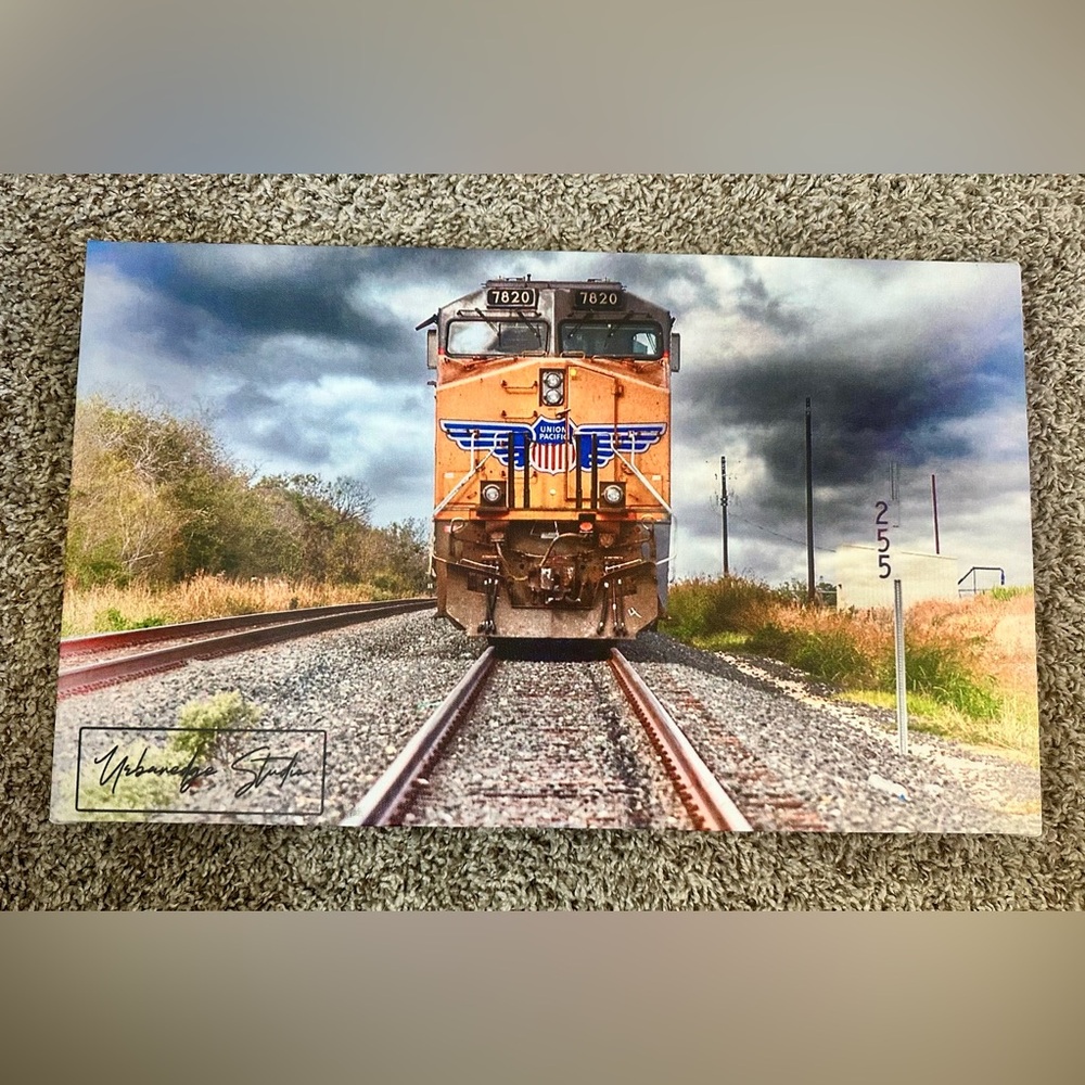 Original Photography on Canvas 12” x 20”. Train on Tracks taken in Hondo, TX